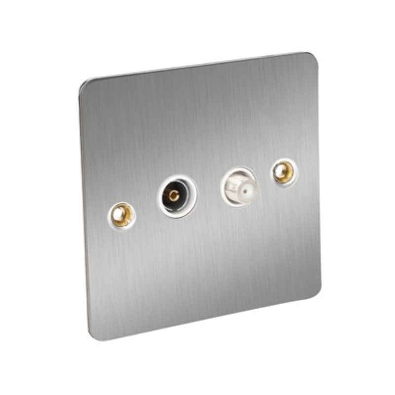 Flat Plate Satellite/TV Outlet - BS3041 & BS 41003 *Satin Chrome - Click Image to Close